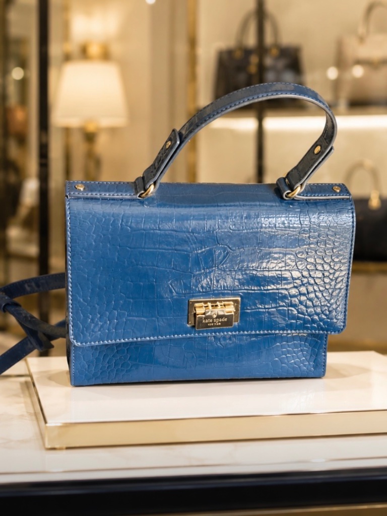 Kate Spade Blue Crocodile-Look Handbag